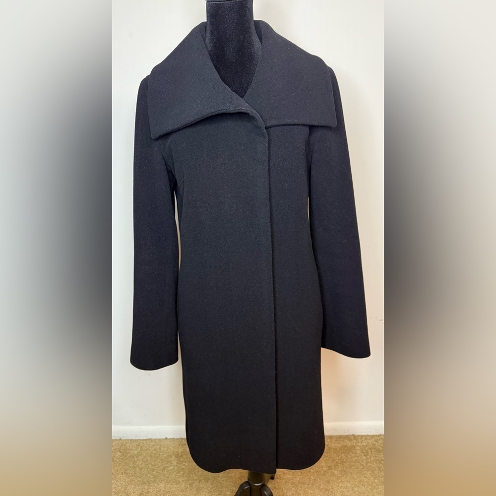 Cole Haan Wool Cashmere black midi large collar soft warm preppy winter coat 4P